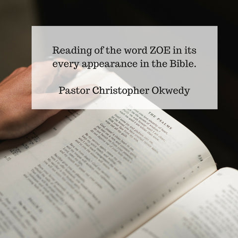 The word ZOE read by Pastor Chris